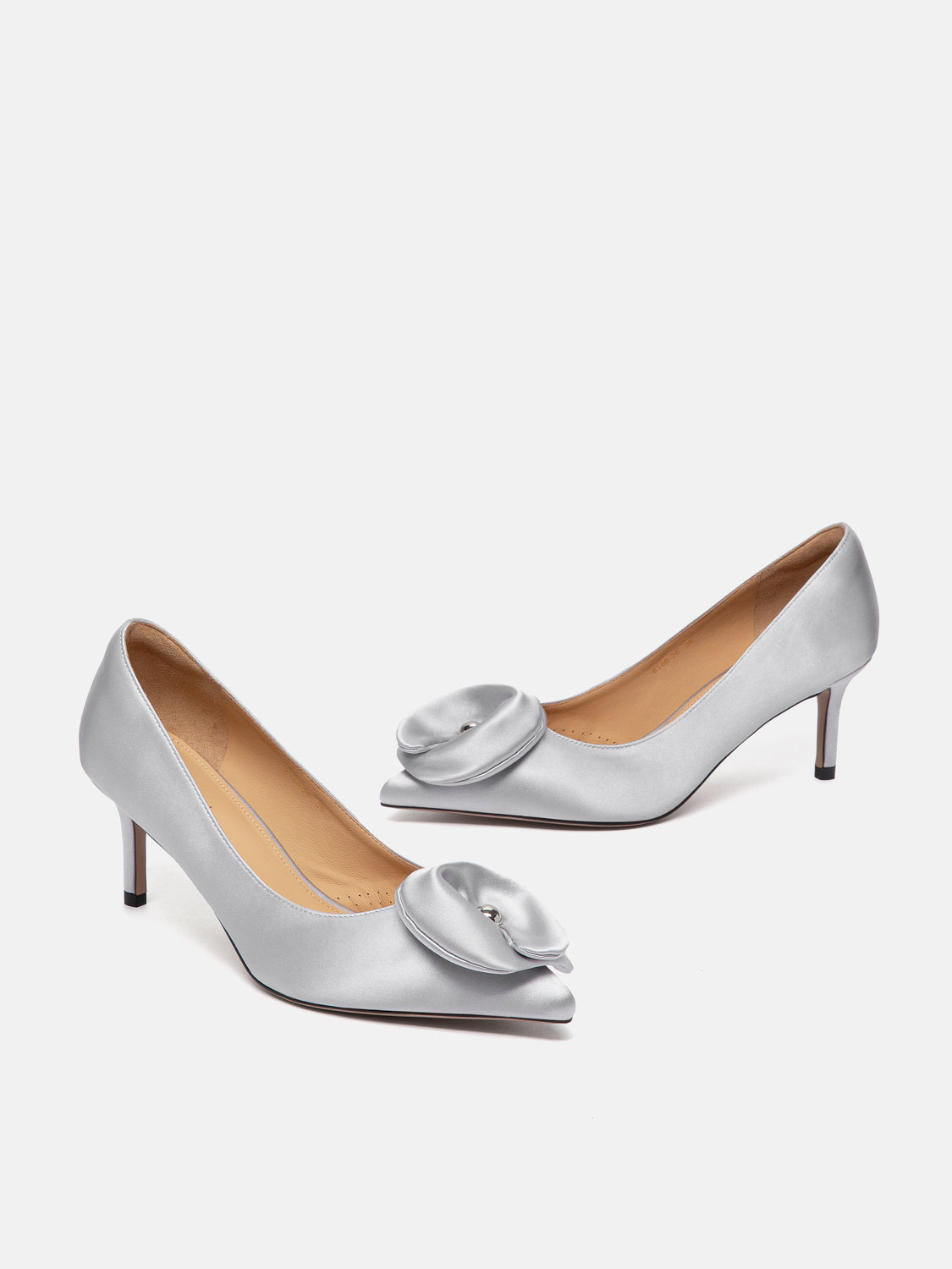 PAZZION, Lilia Pointed Toe Silk Heels, Silver