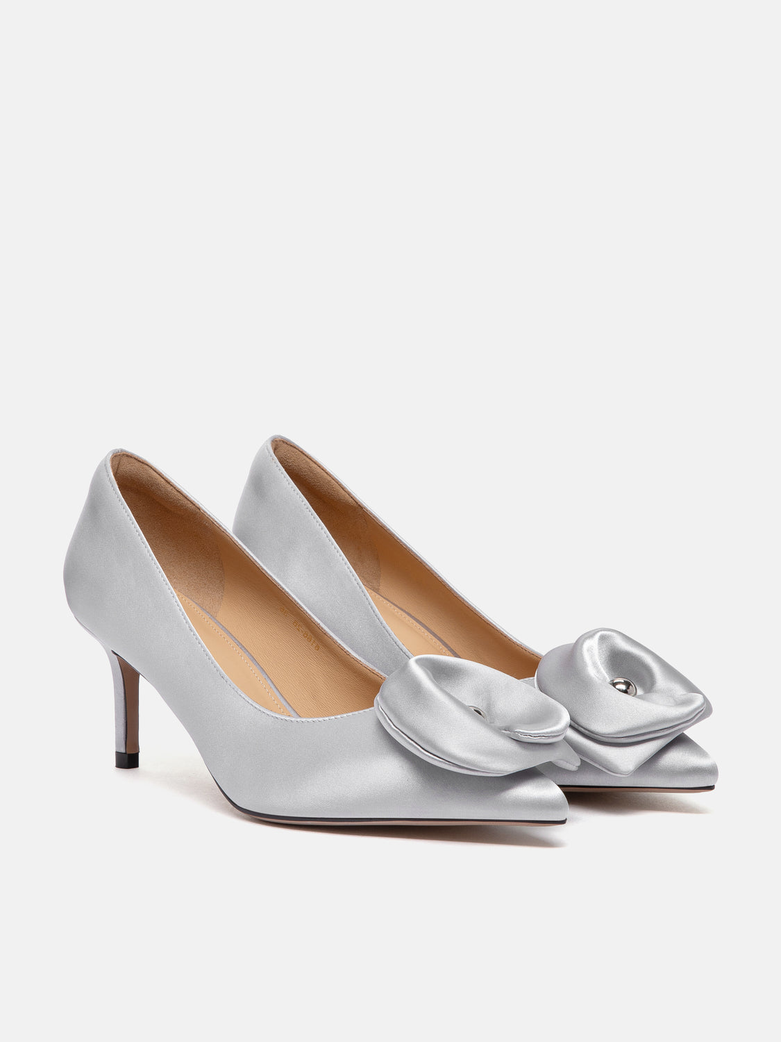 PAZZION, Lilia Pointed Toe Silk Heels, Silver