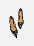 PAZZION, Luca Buckle-Accent Pointed Toe Heels, Black