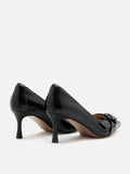 PAZZION, Luca Buckle-Accent Pointed Toe Heels, Black