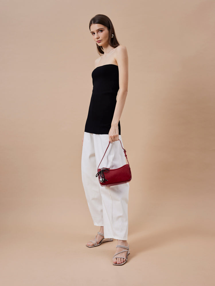 PAZZION, Luna Bow-Charm Slouchy Bag, Red