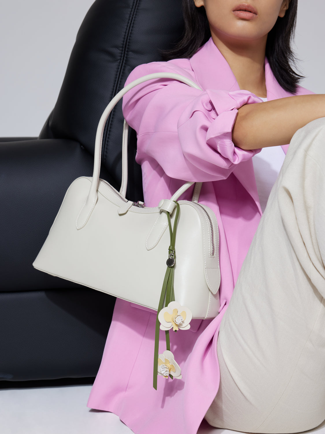 PAZZION, Lycorisse Orchid Leather Shoulder Bag, Beige