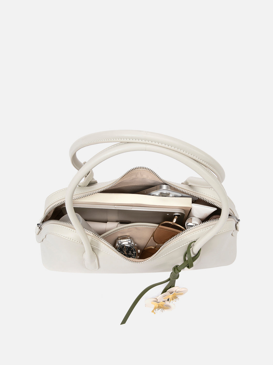 PAZZION, Lycorisse Orchid Leather Shoulder Bag, Beige
