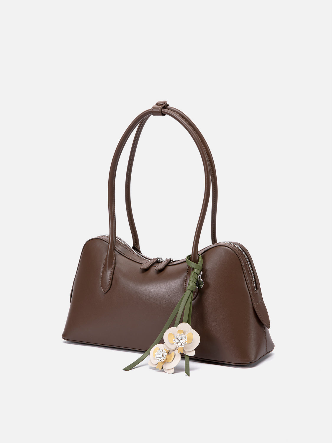 PAZZION, Lycorisse Orchid Leather Shoulder Bag, Darkbrown