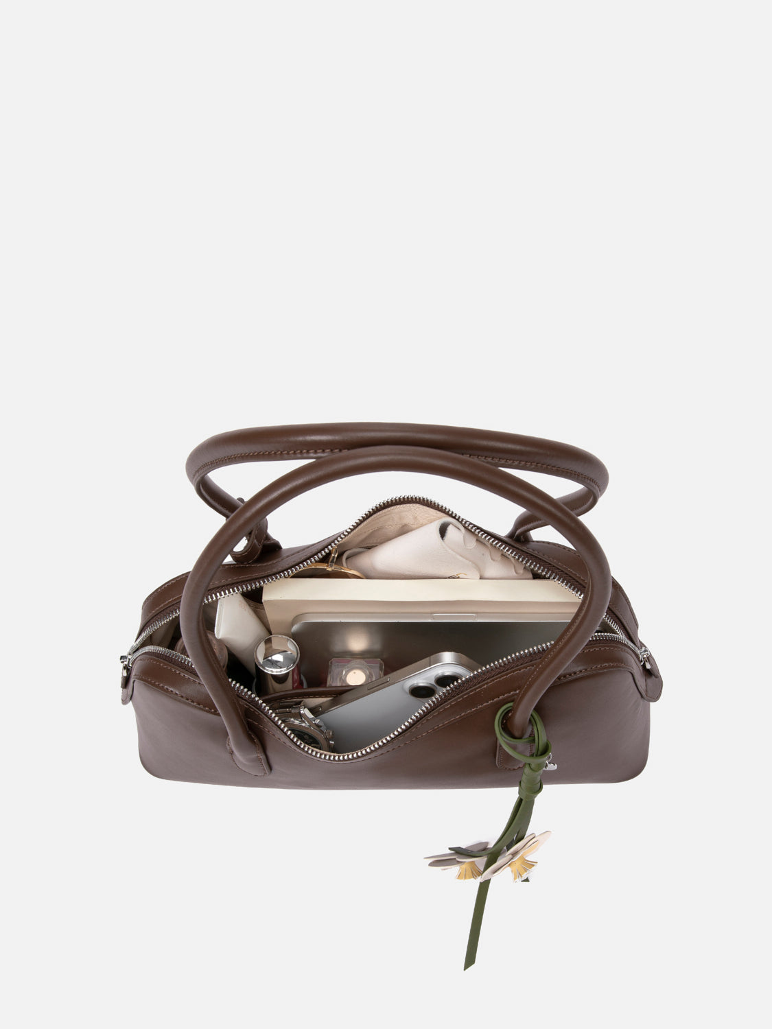 PAZZION, Lycorisse Orchid Leather Shoulder Bag, Darkbrown