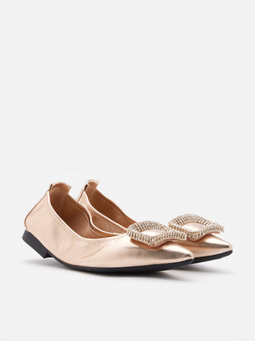 Maddox Crystal Buckle Pointed Toe Foldable Flats