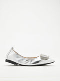 PAZZION, Maddox Crystal Buckle Pointed Toe Foldable Flats, Silver