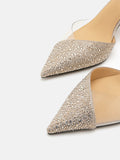 PAZZION, Madeline Crystal V-Cut Ankle Strap Pump Heels, Gold