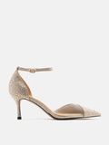 PAZZION, Madeline Crystal V-Cut Ankle Strap Pump Heels, Gold