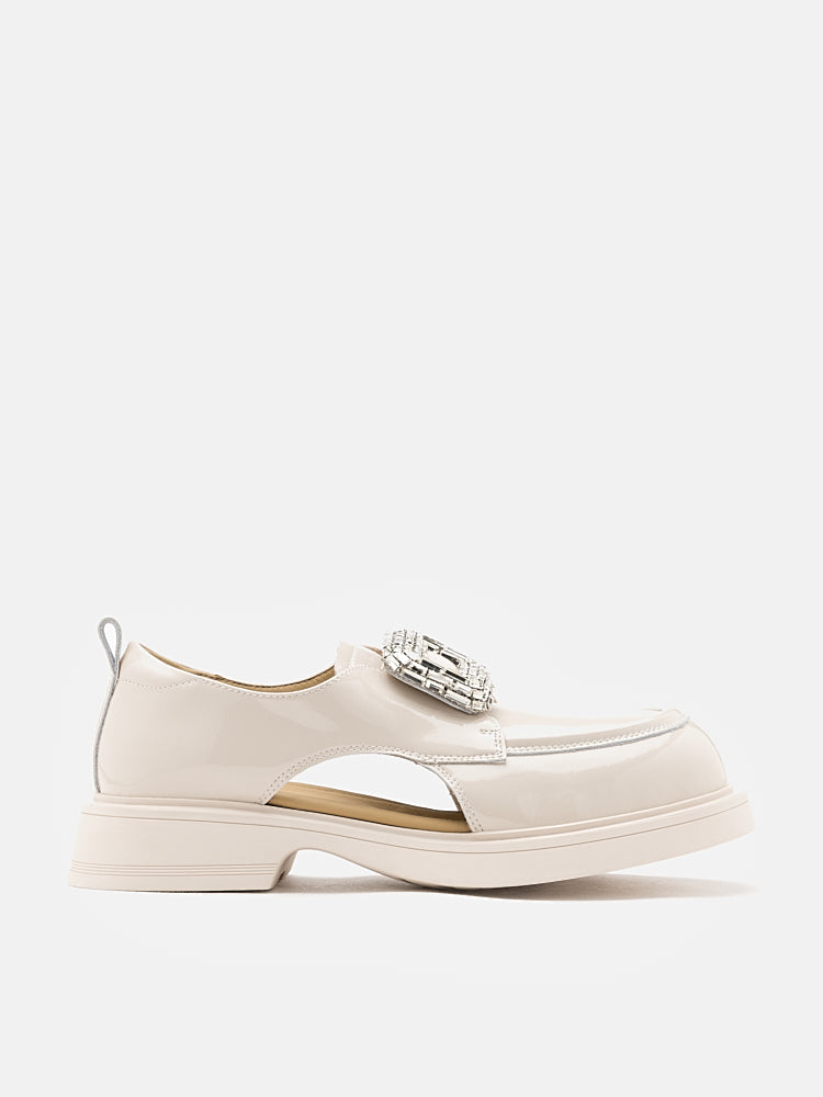 PAZZION, Madelyn Cut-out Patent Loafers, Beige