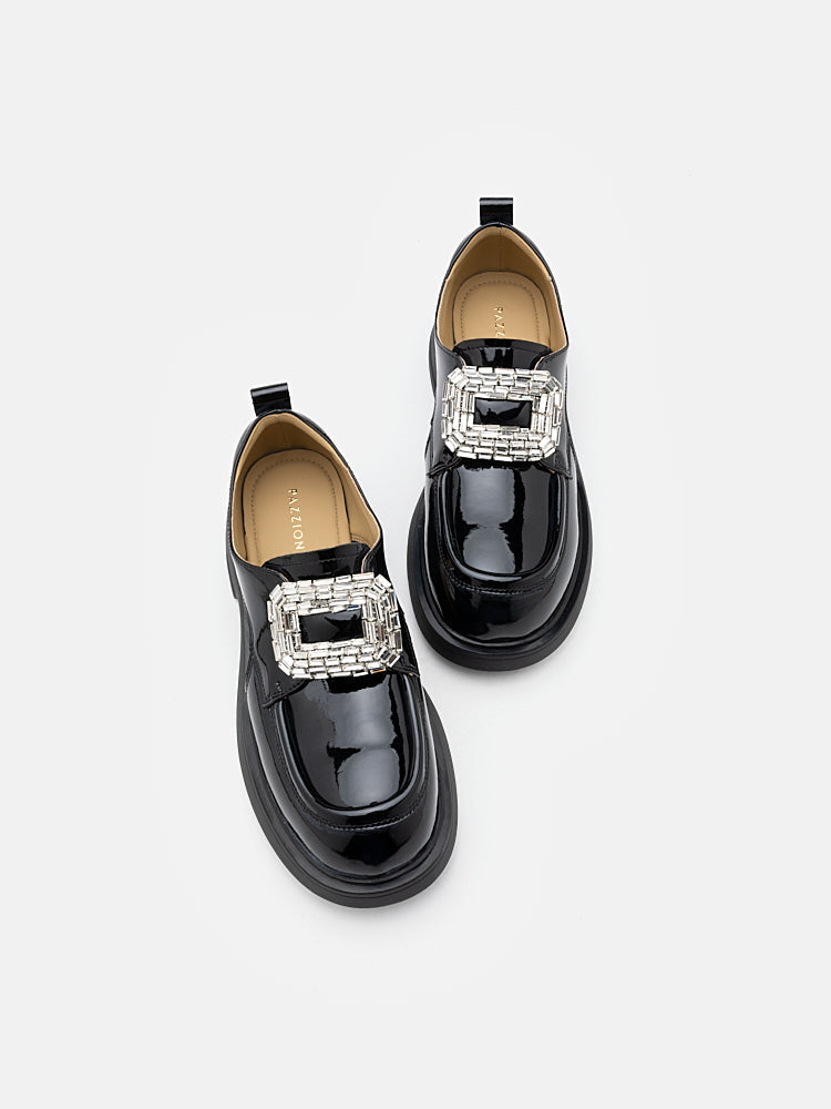 PAZZION, Madelyn Cut-out Patent Loafers, Black