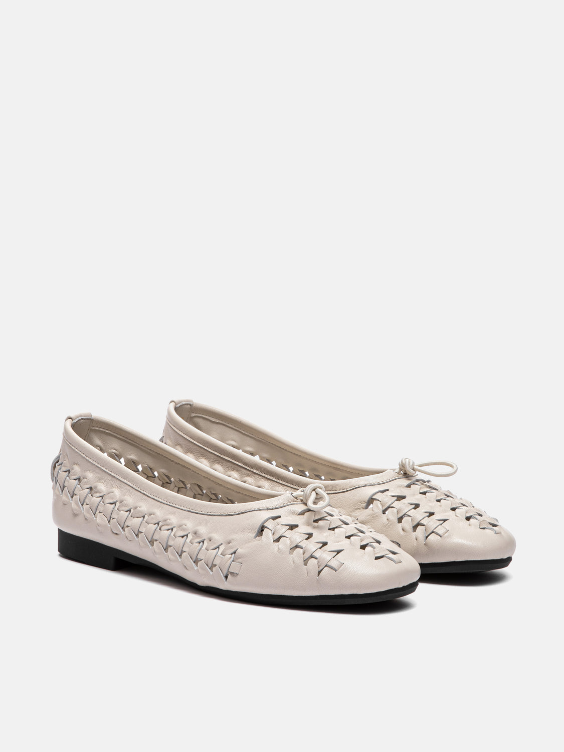 PAZZION, Maerose Woven Bow Leather Flats - Beige, Beige
