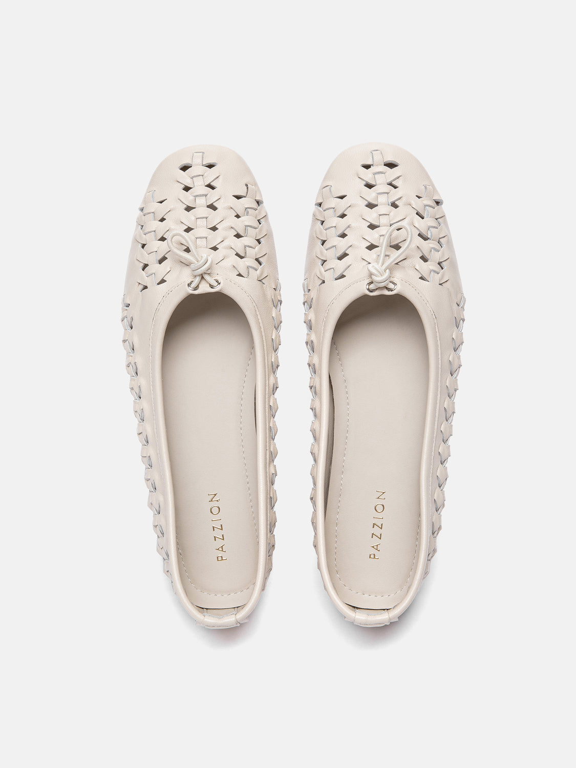 PAZZION, Maerose Woven Bow Leather Flats - Beige, Beige