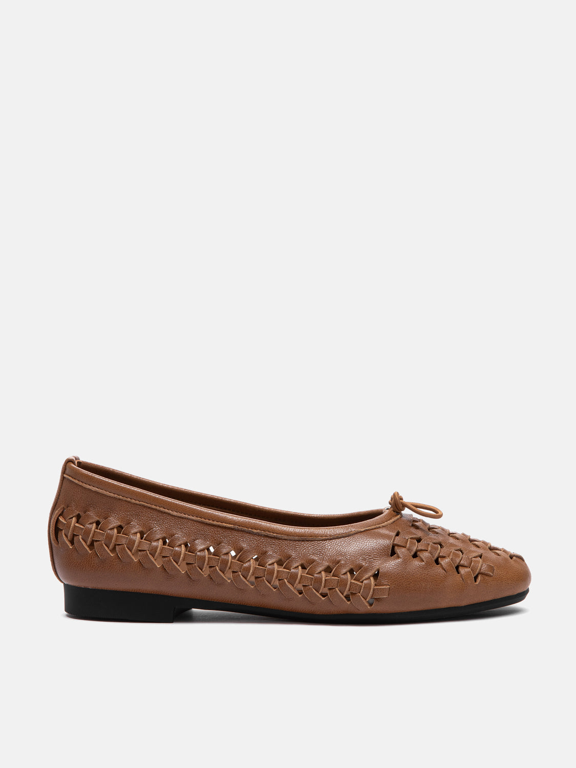 PAZZION, Maerose Woven Bow Leather Flats - Brown, Brown
