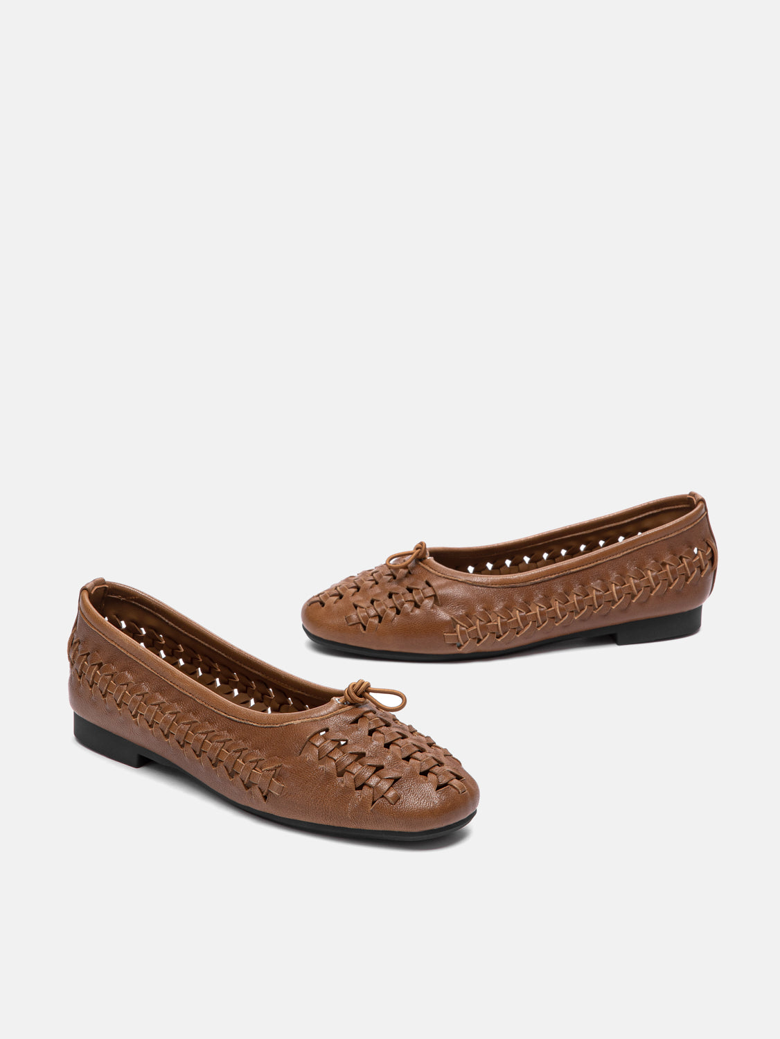PAZZION, Maerose Woven Bow Leather Flats - Brown, Brown