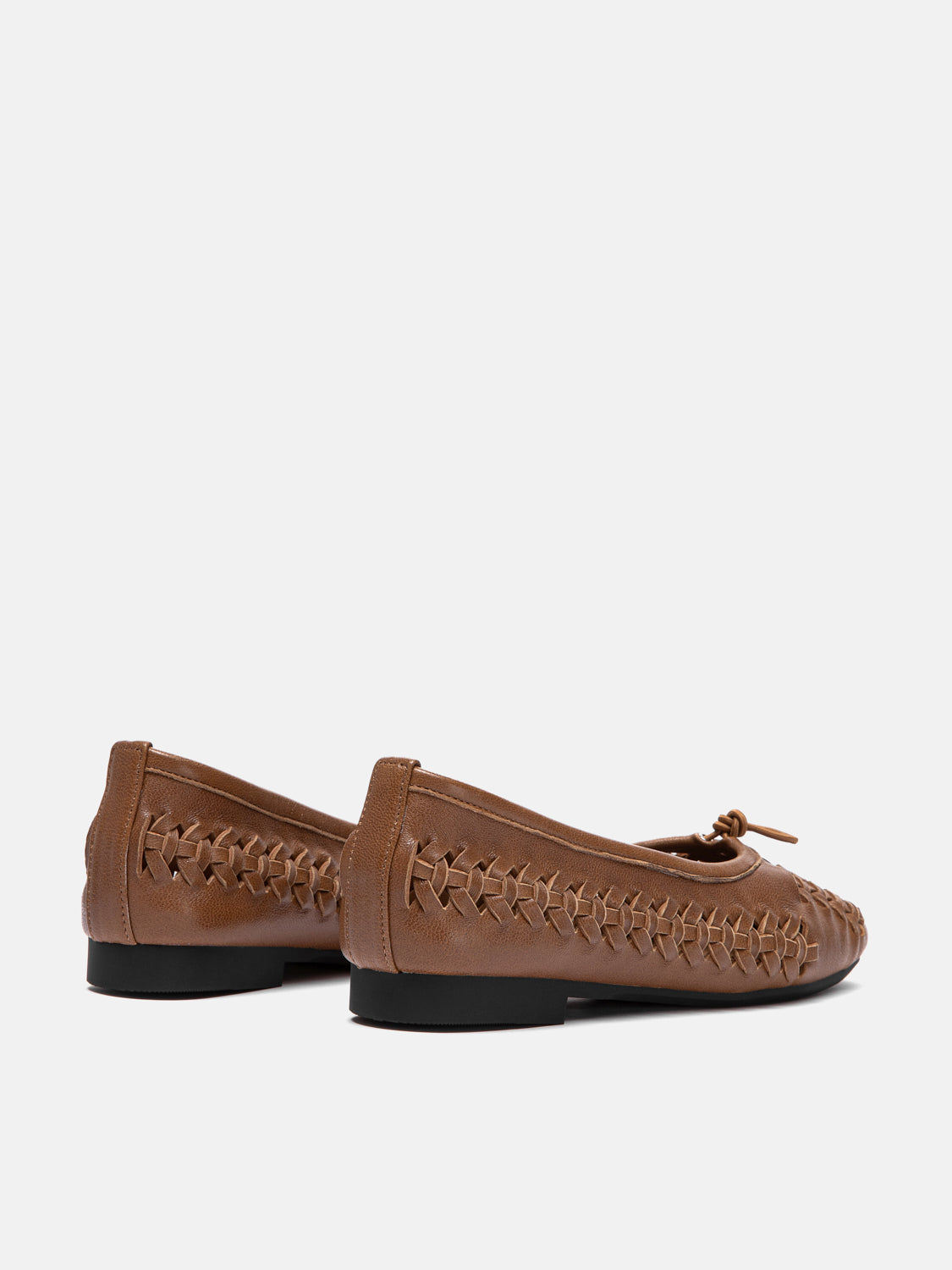 PAZZION, Maerose Woven Bow Leather Flats - Brown, Brown