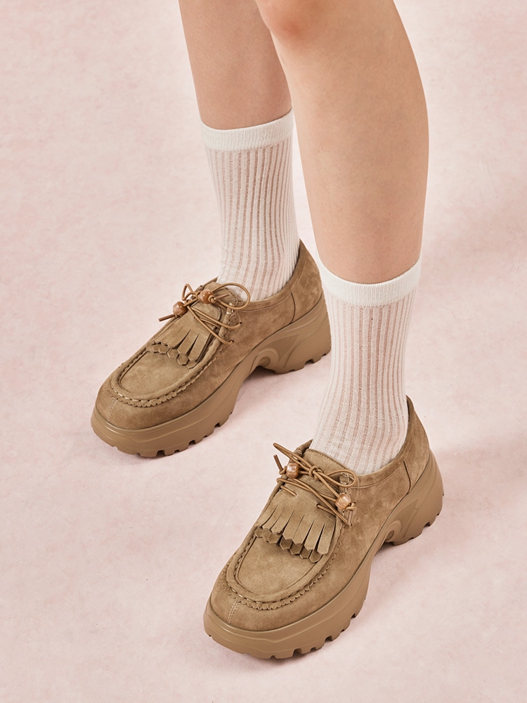 PAZZION, Maeve Suede Fringed Loafers, Camel