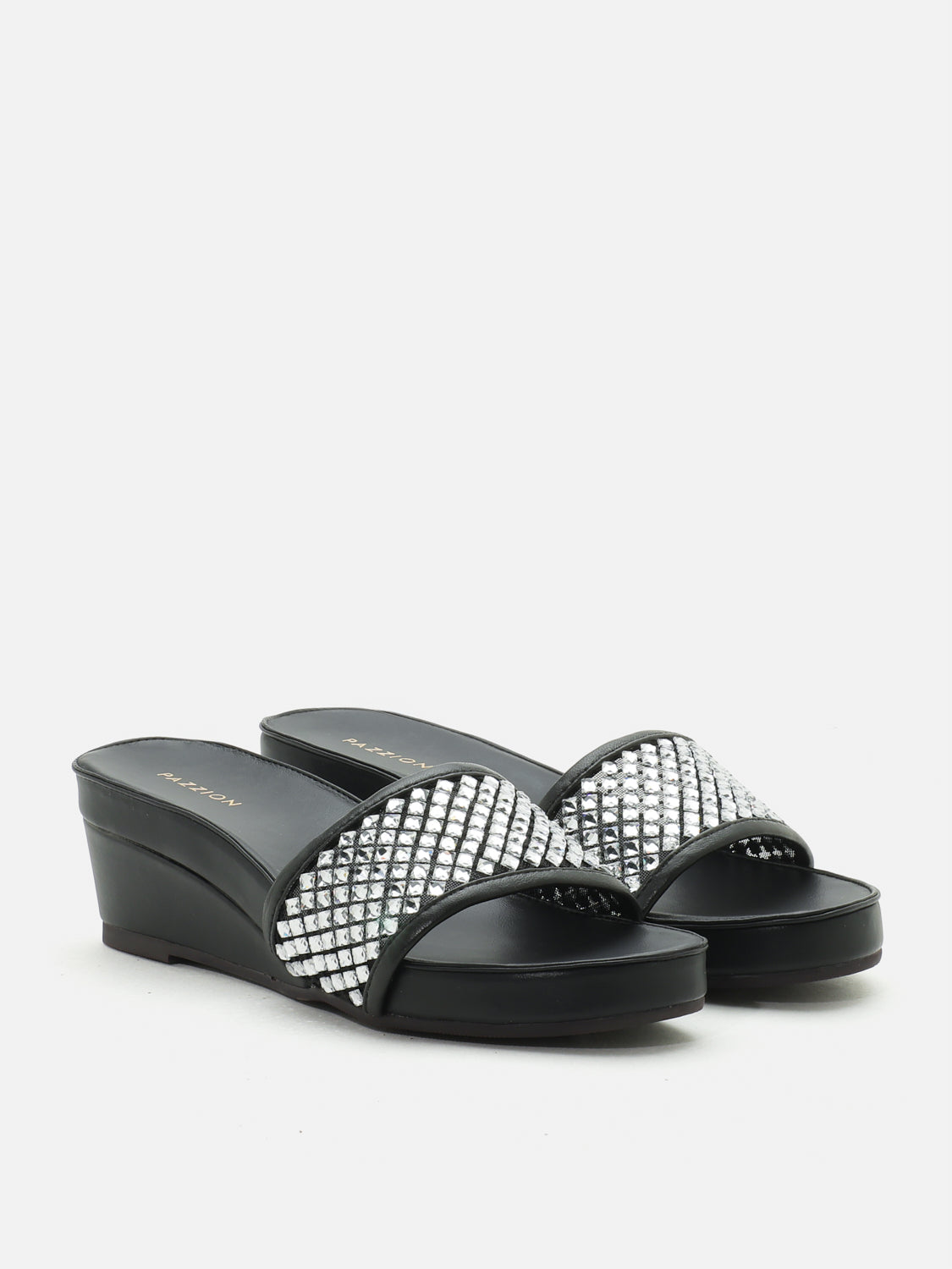 PAZZION, Malia Crystal Embellished Wedges - Black, Black