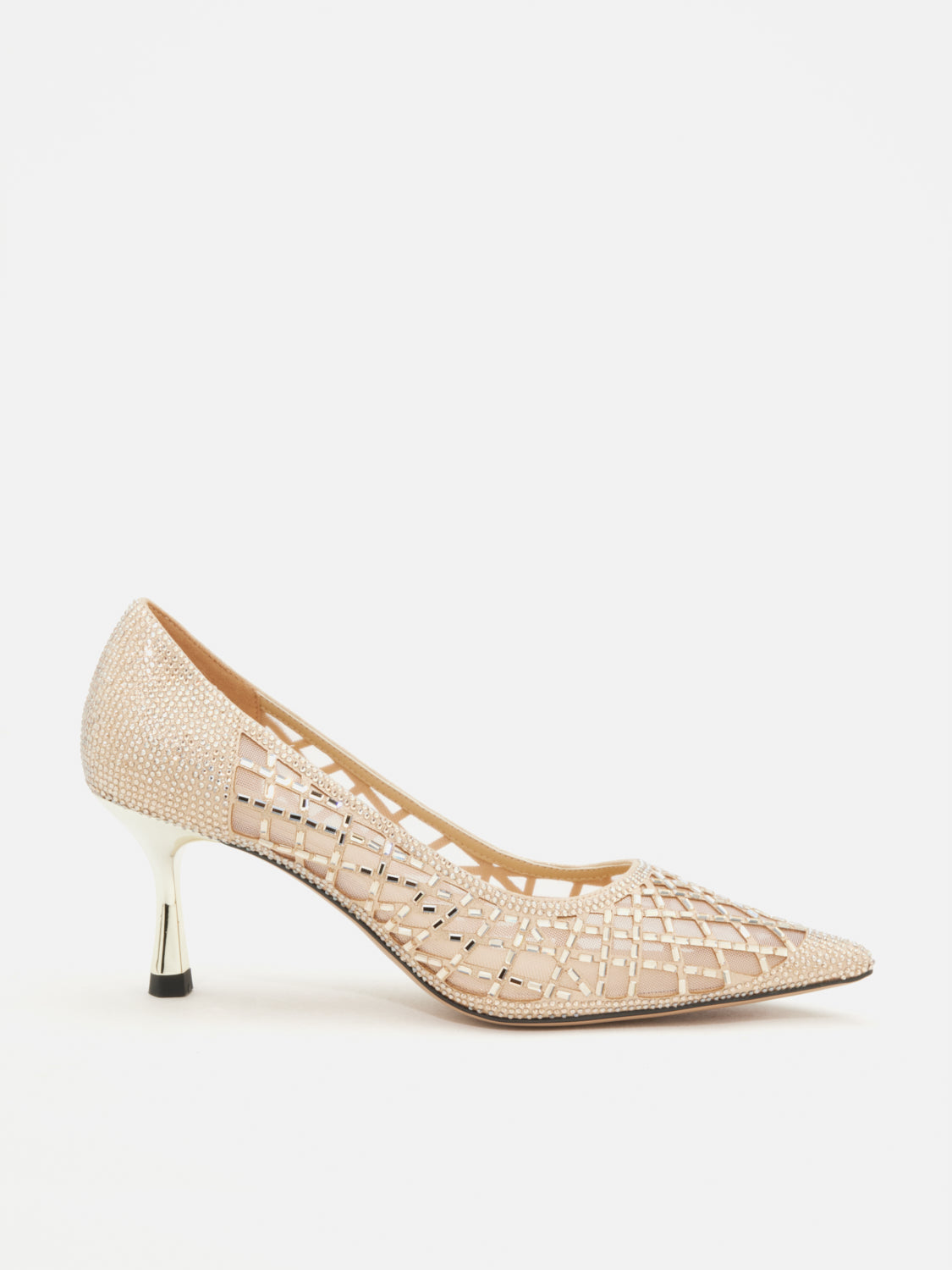 PAZZION, Mallory Crystal Embellished Perforated Pointed Toe Heels, Gold