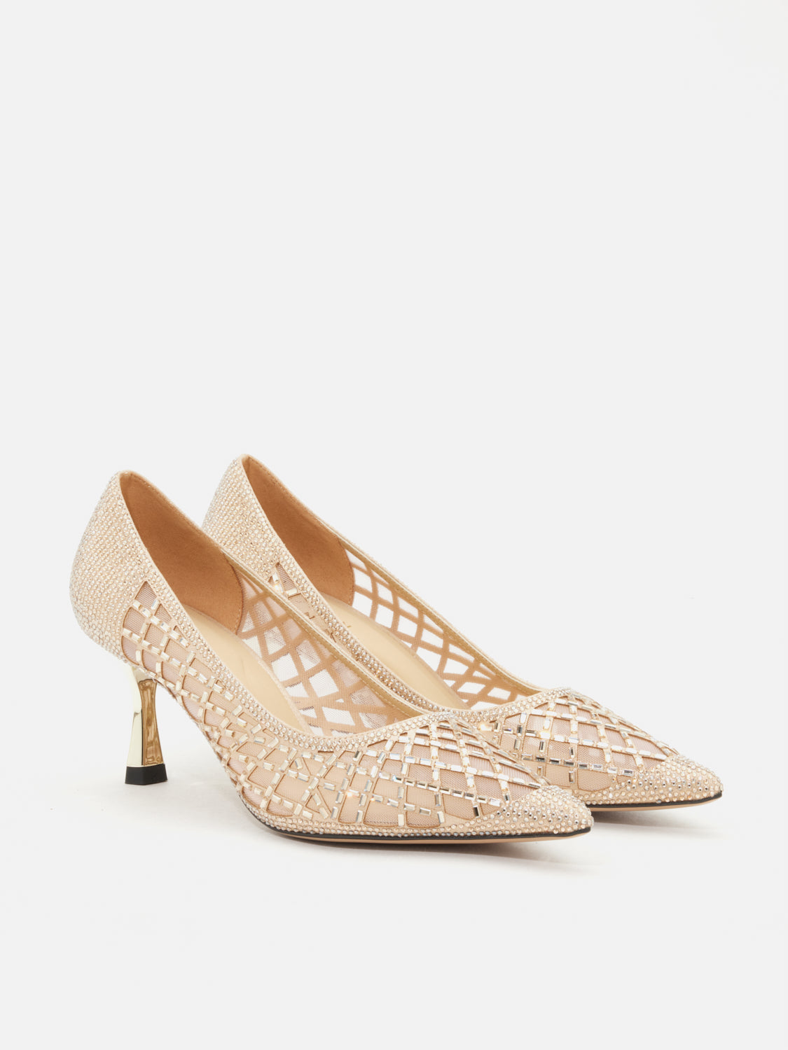 PAZZION, Mallory Crystal Embellished Perforated Pointed Toe Heels, Gold