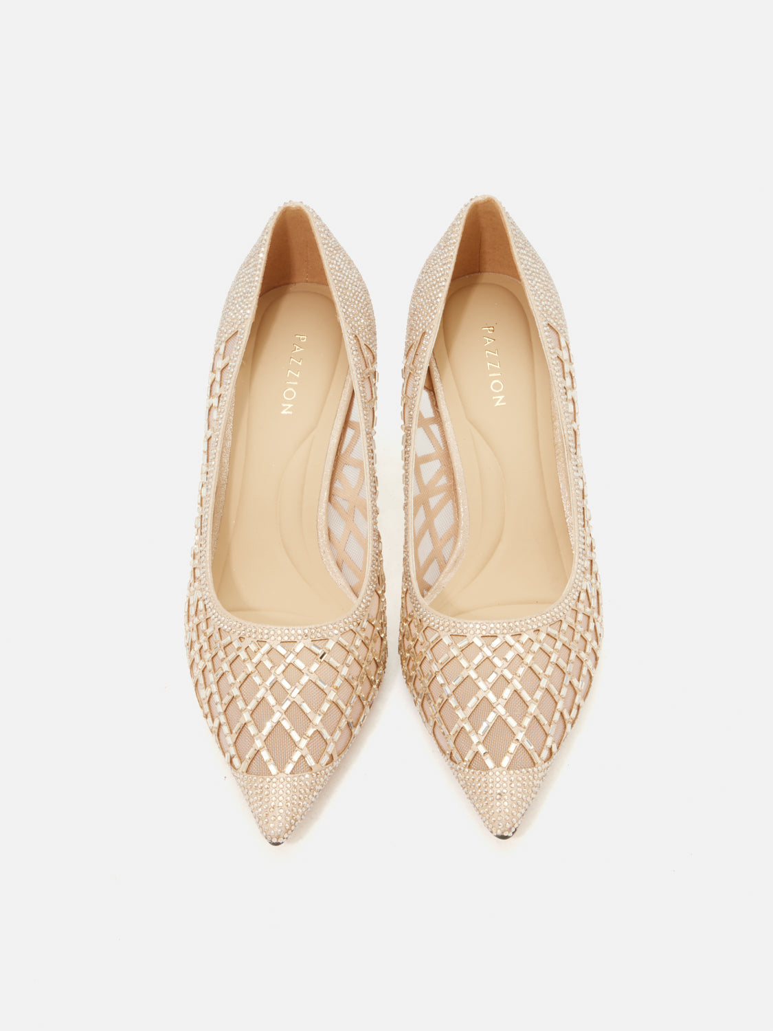 PAZZION, Mallory Crystal Embellished Perforated Pointed Toe Heels, Gold