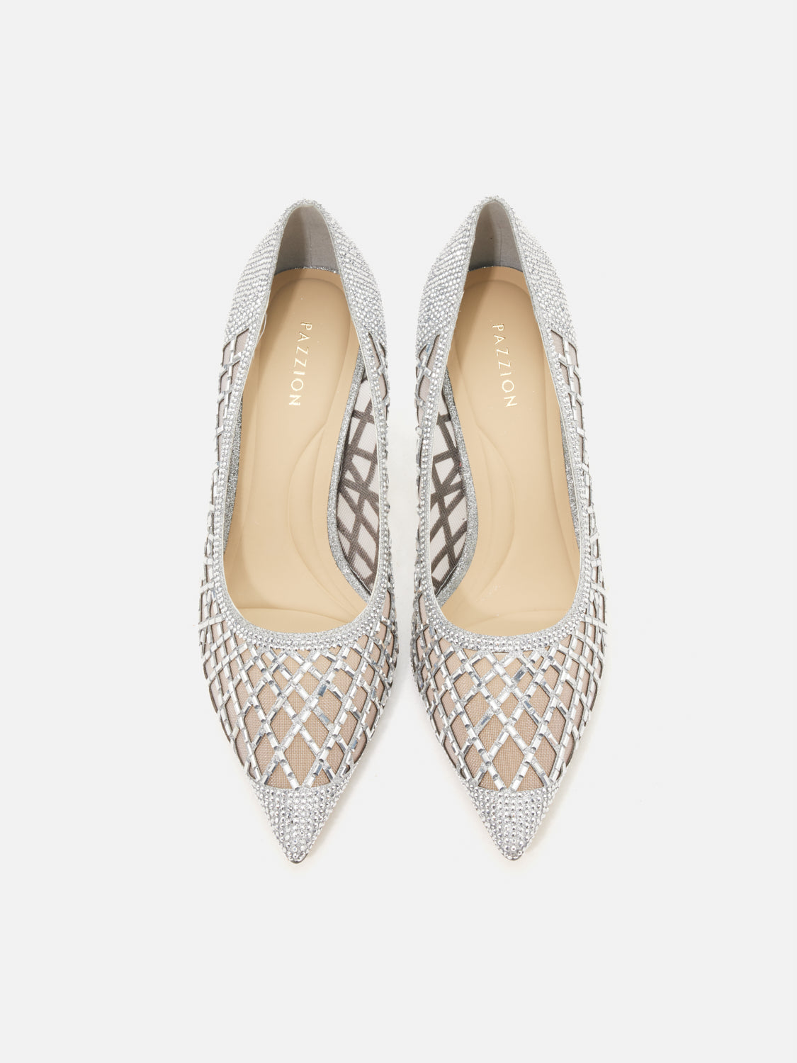 PAZZION, Mallory Crystal Embellished Perforated Pointed Toe Heels, Silver