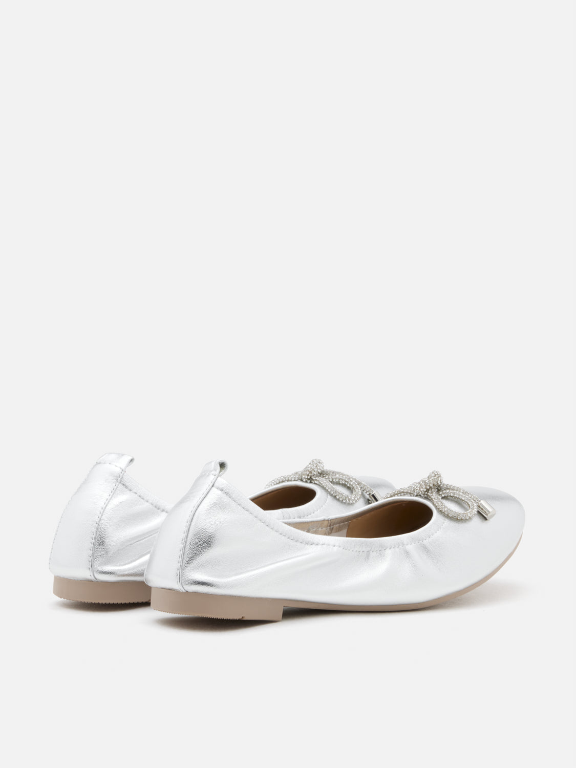 PAZZION, Mara Crystal Bow Ballerinas, Silver