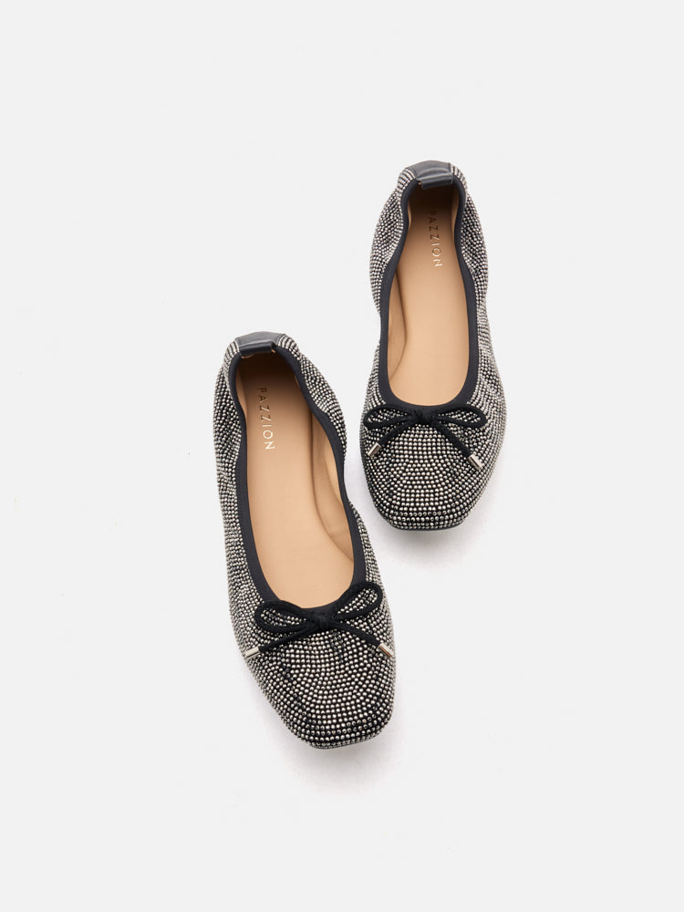 PAZZION, Marcelina Crystal Embellished Bow Flats, Black