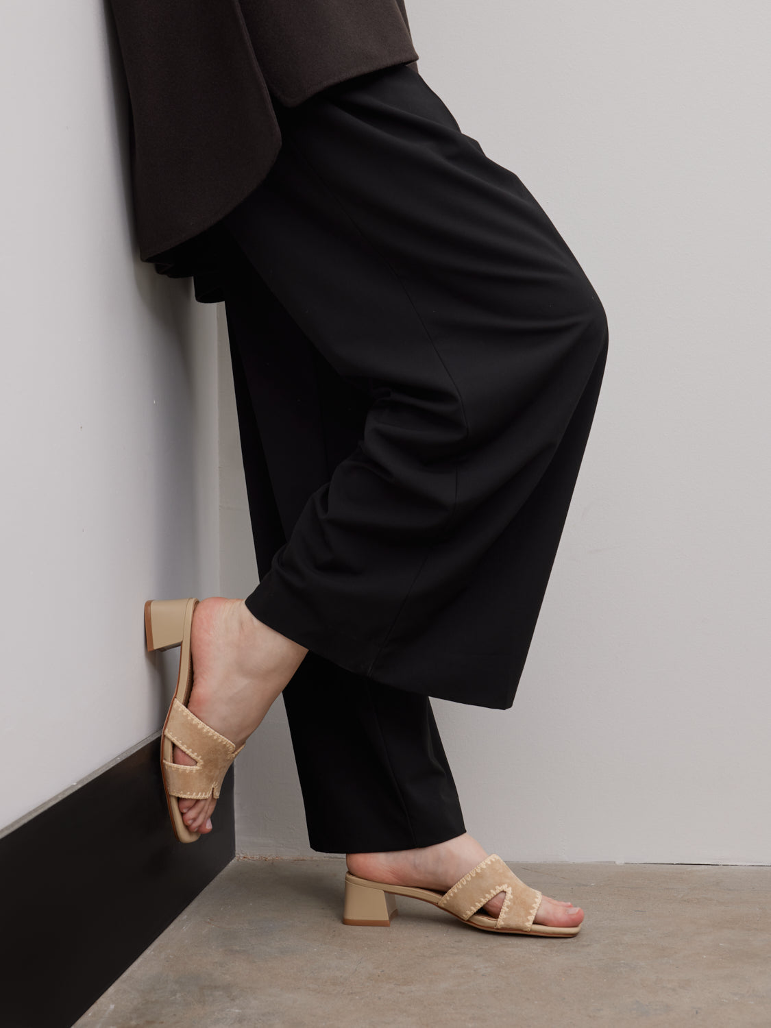 PAZZION, Marcella Suede Sandal Heels, Almond