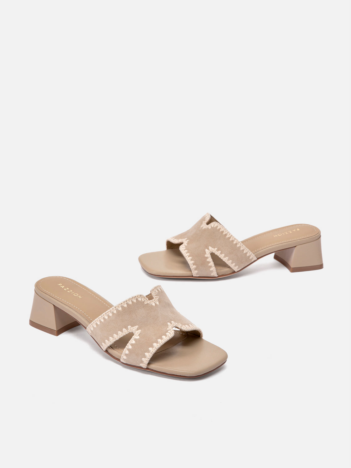PAZZION, Marcella Suede Sandal Heels, Almond