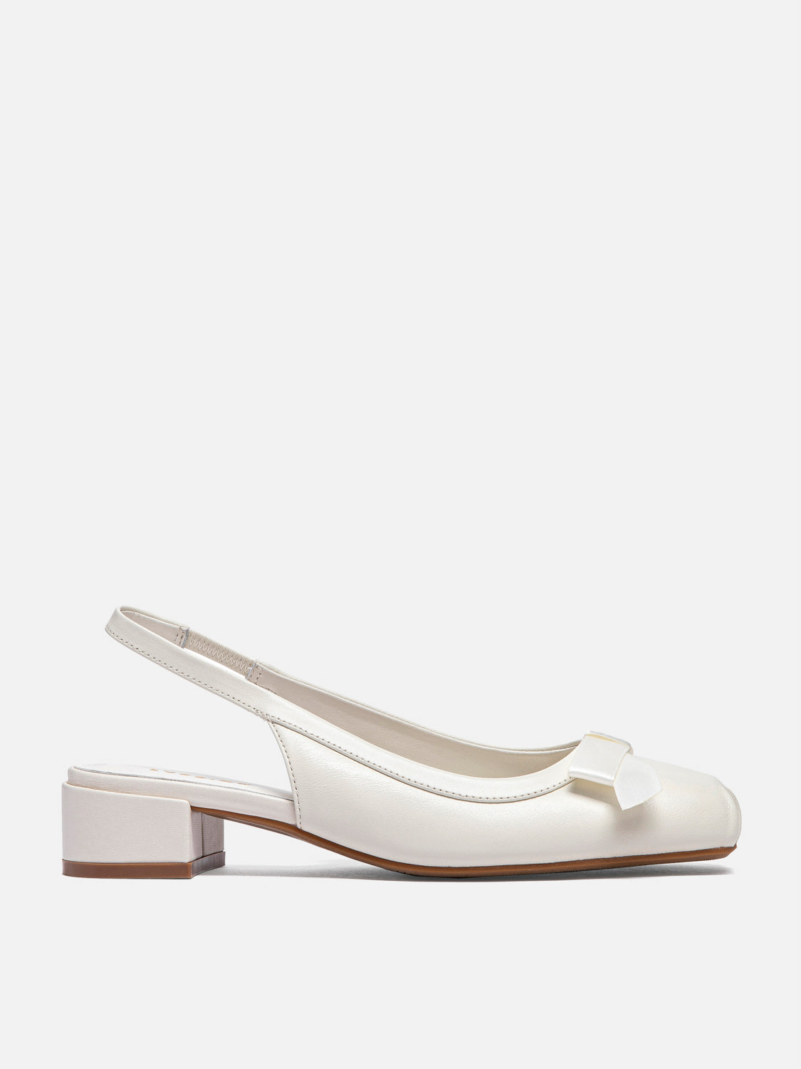 PAZZION, Margot Bow Low Leather Slingback Heels - Beige, Beige