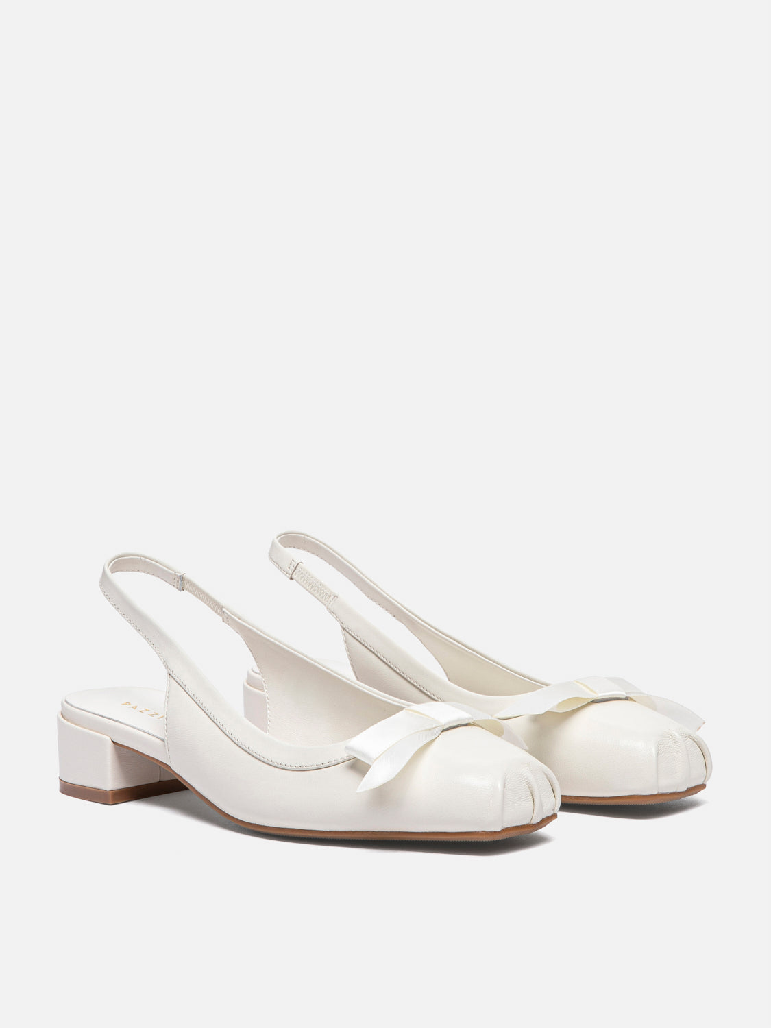 PAZZION, Margot Bow Low Leather Slingback Heels - Beige, Beige