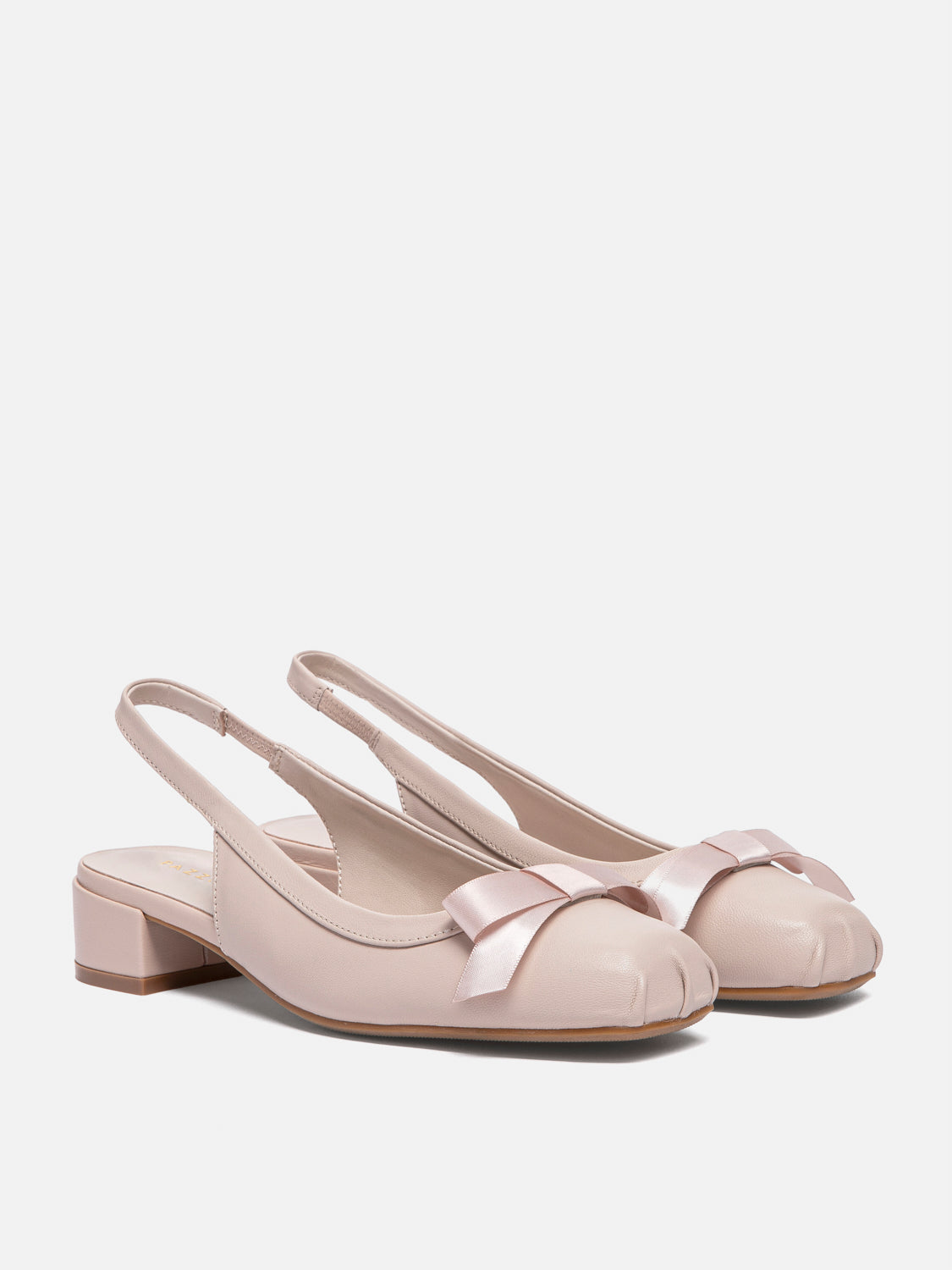 PAZZION, Margot Bow Low Leather Slingback Heels - Pink, Pink