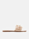 PAZZION, Maribel Ruched Satin Slide Sandals, Almond