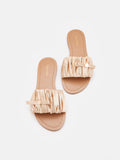 PAZZION, Maribel Ruched Satin Slide Sandals, Almond
