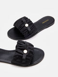 PAZZION, Maribel Ruched Satin Slide Sandals, Black