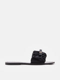 PAZZION, Maribel Ruched Satin Slide Sandals, Black