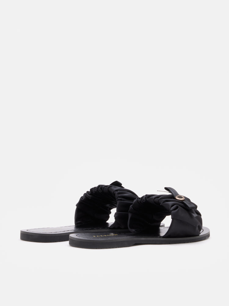 PAZZION, Maribel Ruched Satin Slide Sandals, Black