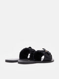 PAZZION, Maribel Ruched Satin Slide Sandals, Black