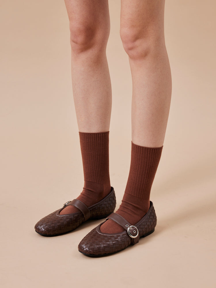 PAZZION, Marin Woven Mary Jane Flats, Brown