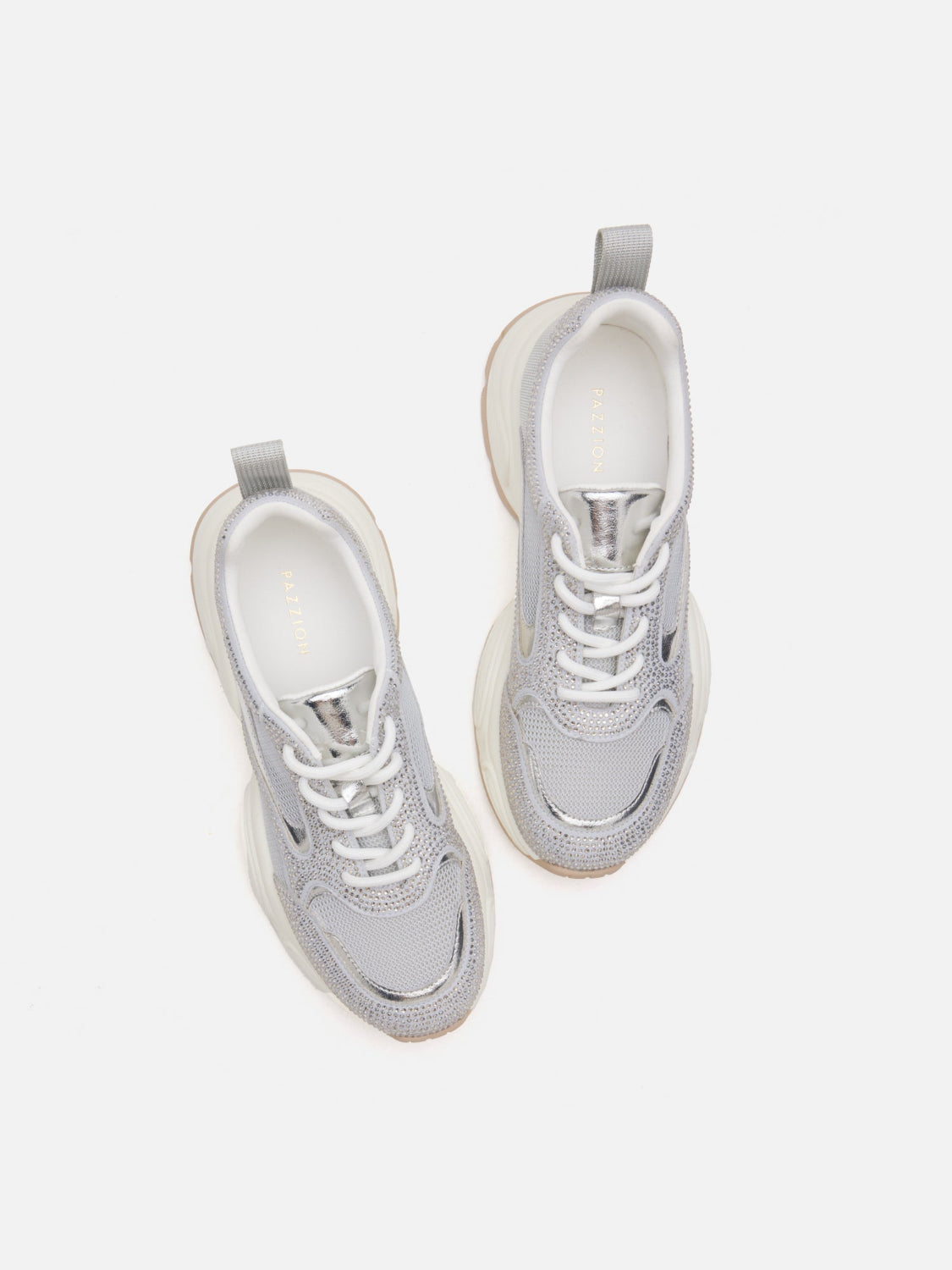 PAZZION, Marivelle Crystal Embellished Mesh Sneakers, Silver