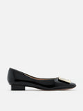 PAZZION, Marlie Buckle Patent Leather Low Heels, Black