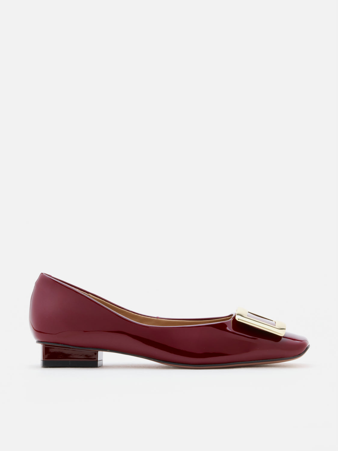 PAZZION, Marlie Buckle Patent Leather Low Heels, Wine