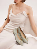 PAZZION, Megan Buckle Pointed Toe Flats, Green