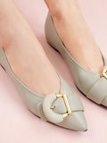 PAZZION, Megan Buckle Pointed Toe Flats, Green