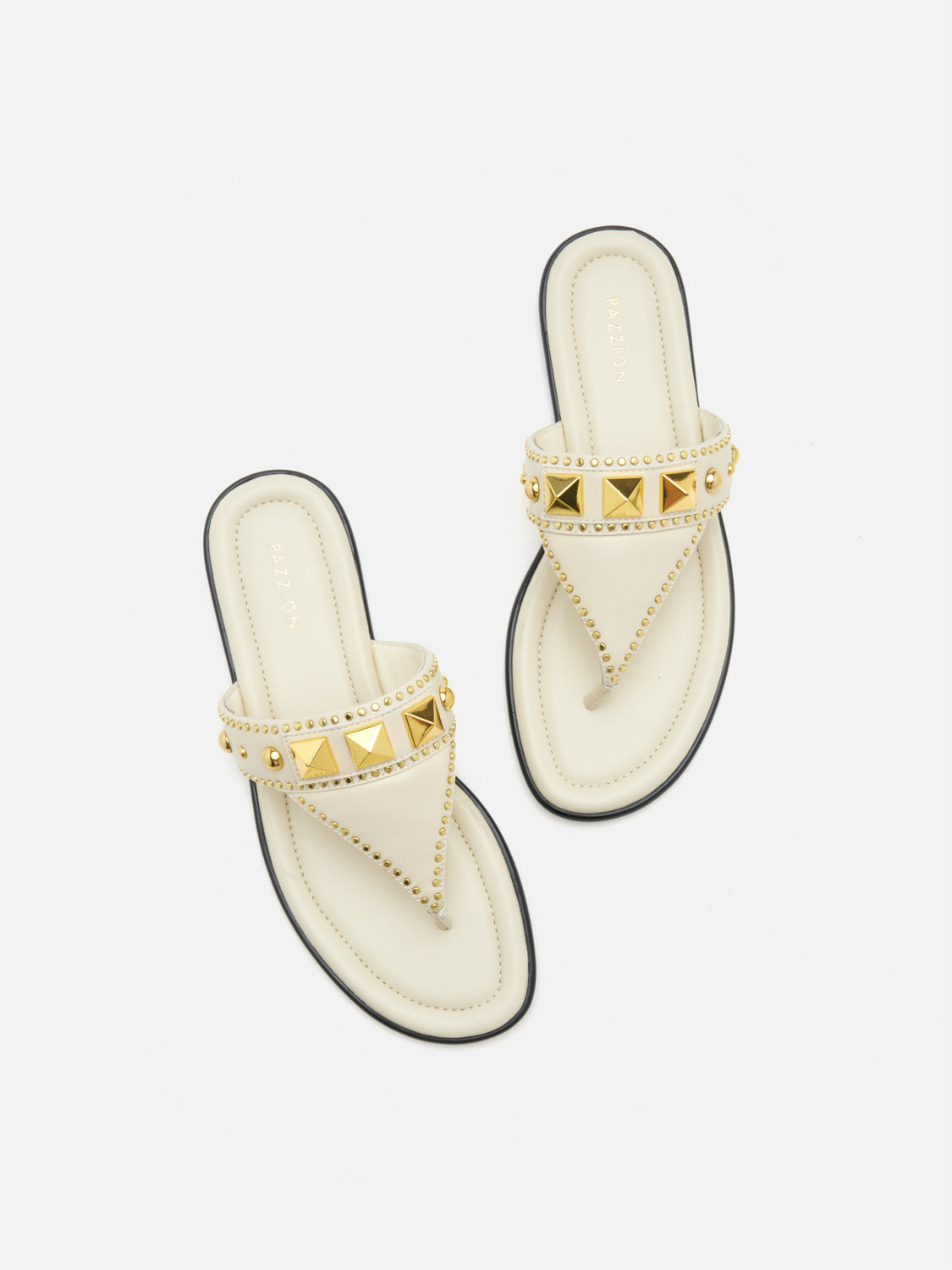 PAZZION, Merivienne Studded Leather Slides, Beige