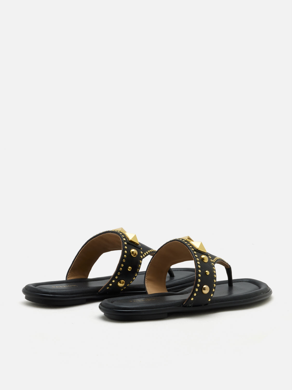 PAZZION, Merivienne Studded Leather Slides, Black