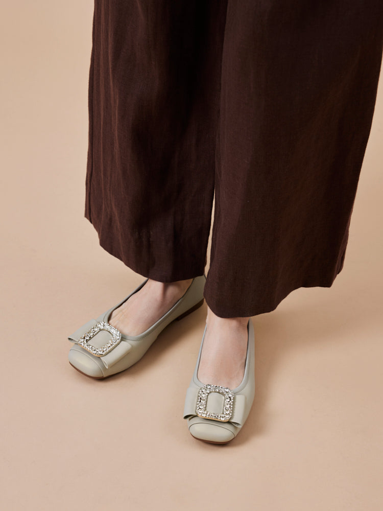PAZZION, Milla Crystal Buckle Ballet Flats, Grey