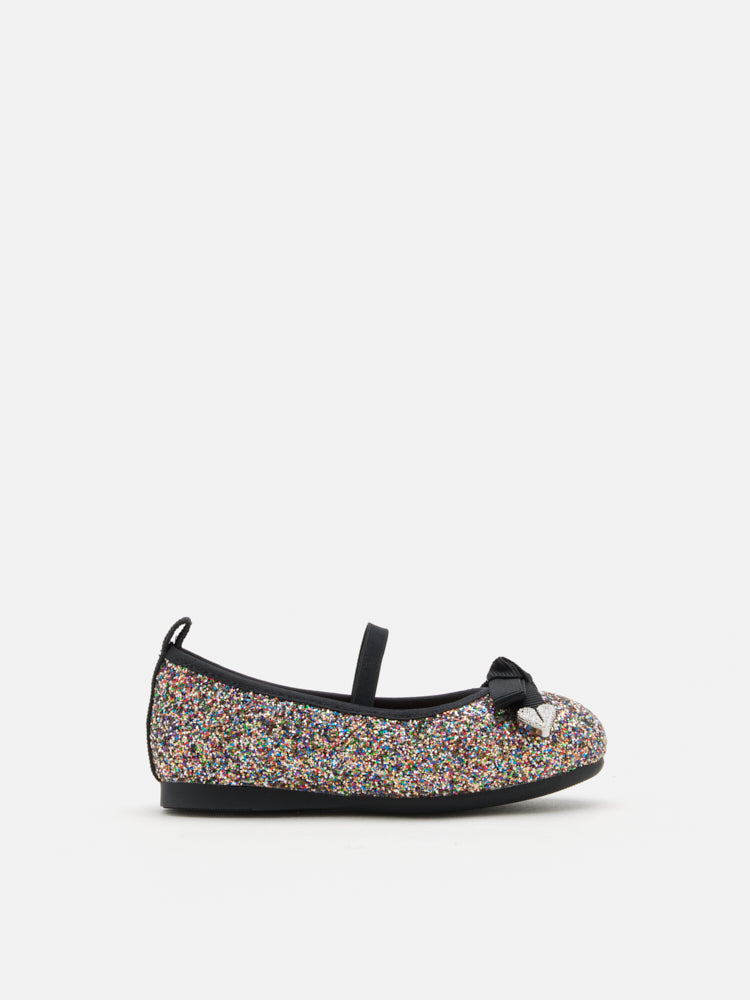 PAZZION, Mini Astoria Glitter Bow Flats, Rainbow