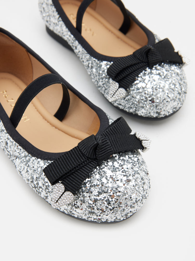 PAZZION, Mini Astoria Glitter Bow Flats, Silver
